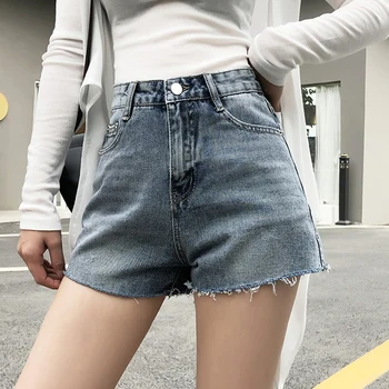 

Korean Solid Regular Women Denim Shorts Summer Casual Ladies Button Fly Hole Shorts Mujer Empire Pockets Sexy Mini Shorts