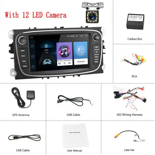 Black With 12 LED Camecho Android 8,1 gps автомагнитолы 2 Din Автомобильный мультимедийный плеер 7 ''аудио dvd-плеер для Ford/Focus/S-Max/Mondeo 9/Galaxy yc-Max - Цвет: Black With 12 LED