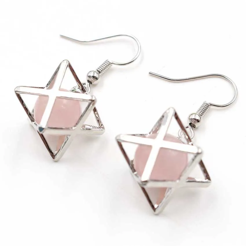 FYSL Silver Plated Merkaba Star Point Many Colors Quartz Stone Dangle Earrings for Women Transfer Lucky Gift Jewelry