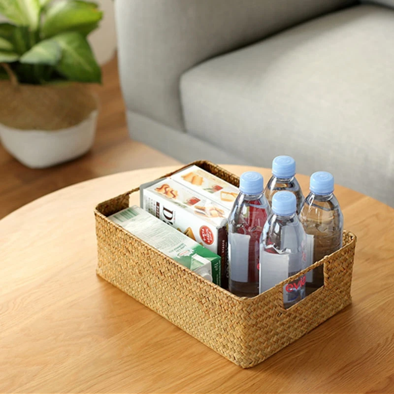 Natural Large Woven Basket Straw Rattan Storage Basket Wicker Woven Rattan Sundries Organizer Makeup Desktop Weave Box 3