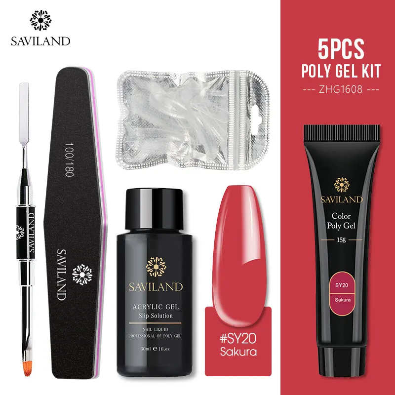 5PCS SET 20 SAVILAND камуфляжные ногти полигелевые наборы французский Быстрый наращивания твердый гелевый конструктор для ногтей, полигелевый акриловый набор для ногтей, для ногтей Маникюрный Инструмент - Цвет: 5PCS SET 20