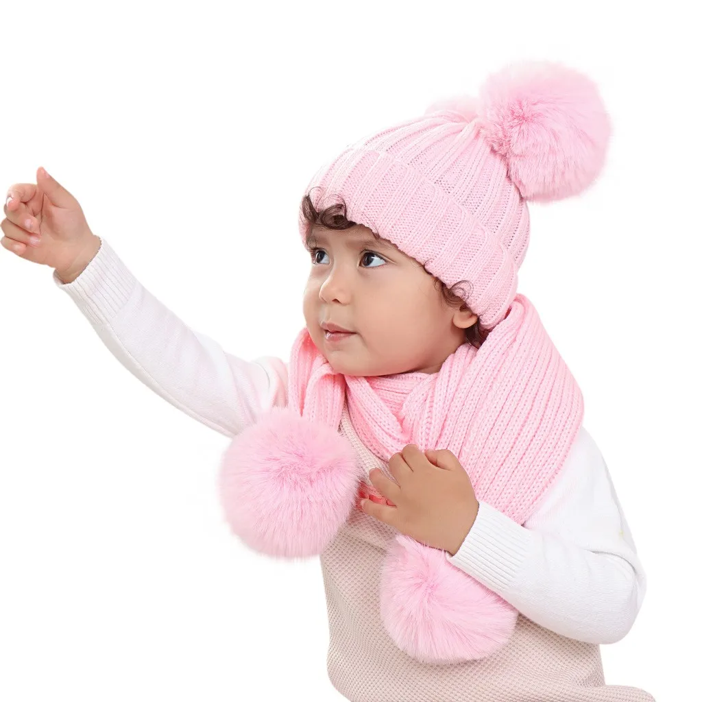 Детская зимняя шапка для мальчиков и девочек 1-4 лет, шарф, сохраняющий тепло, вязаная шапка, комплект, вязаная шапка с двойным ворсом, голова Кепка шапка, костюм