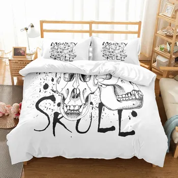 

2/3pcs Sugar Skull Bedding Set Hippie Style Duvet Cover Set Pillowcase Watercolored Bed Linen Set Letter Printing Bedclothes
