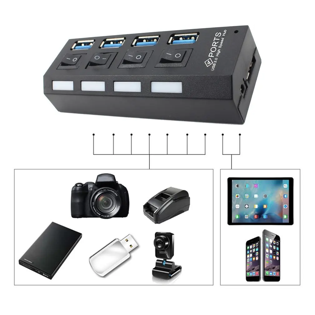 Usb-концентратор 3,0 4 порта Micro USB 3,0 концентратор разветвитель с мощностью высокоскоростной адаптер 5 Гбит/с USB разветвитель для ПК