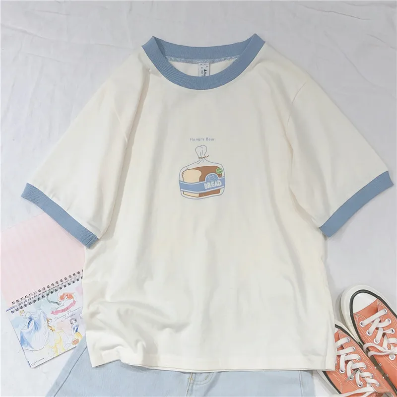 Футболка женская с коротким рукавом маленький свободный пуловер в стиле ретро