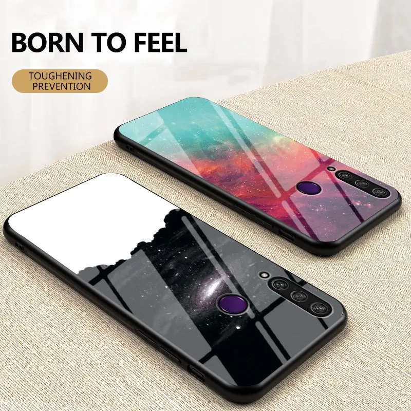 Luxury Starry Sky Glass Phone Case for Huawei Y6P Y5P Y7P Hard Cover Y9 Y6 Prime 2019 Anti-fall Protection Shell | Мобильные