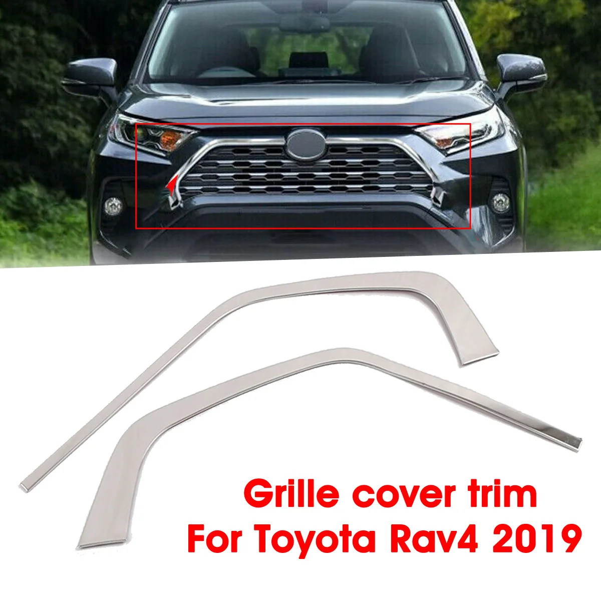 

Autoleader 2Pcs Stainless Steel Chromed Car Front Grill Grille Decorative Cover Trim Strips Auto Decals Fit For Toyota Rav4 2019