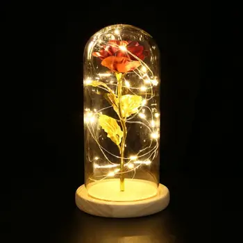 

2019 Dropshipping Beauty And The Beast Red Rose In A Glass Dome With LED Light Wooden Base For Valentine's Mother's Day Gifts