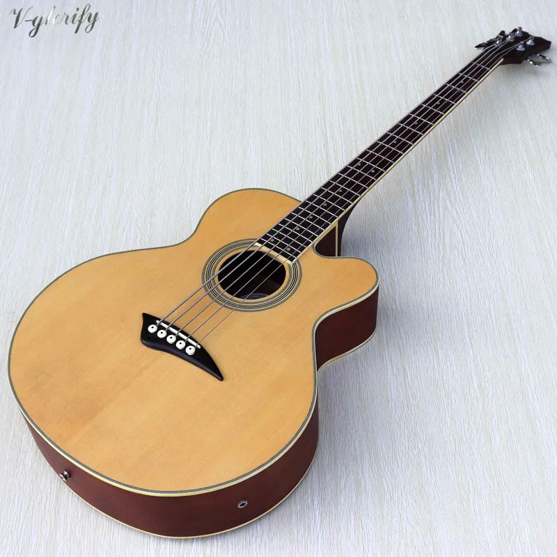 

5 string acoustic electric bass guitar 43 inch cutway design natural color 24 frets with EQ acoustic bass guitar