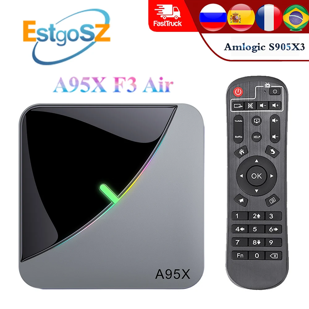 EstgoSZ A95X F3 Air Smart TV Box Android 9.0 Amlogic S905X3 Quad Core Max 4GB 64GB with RGB Light G31 GPU Dual USB Dual WiFi