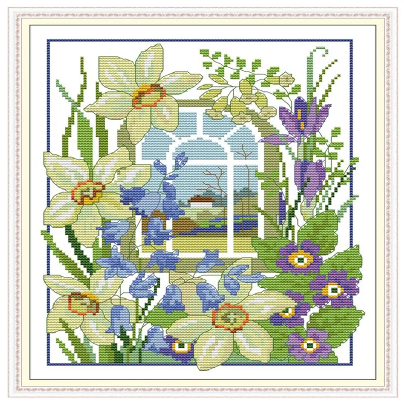 The Four Seasons Scenery Window Cross-stitch Embroidery sets with Printed Pattern Paintings DMC 11CT and 14CT Cross Stitch Kits