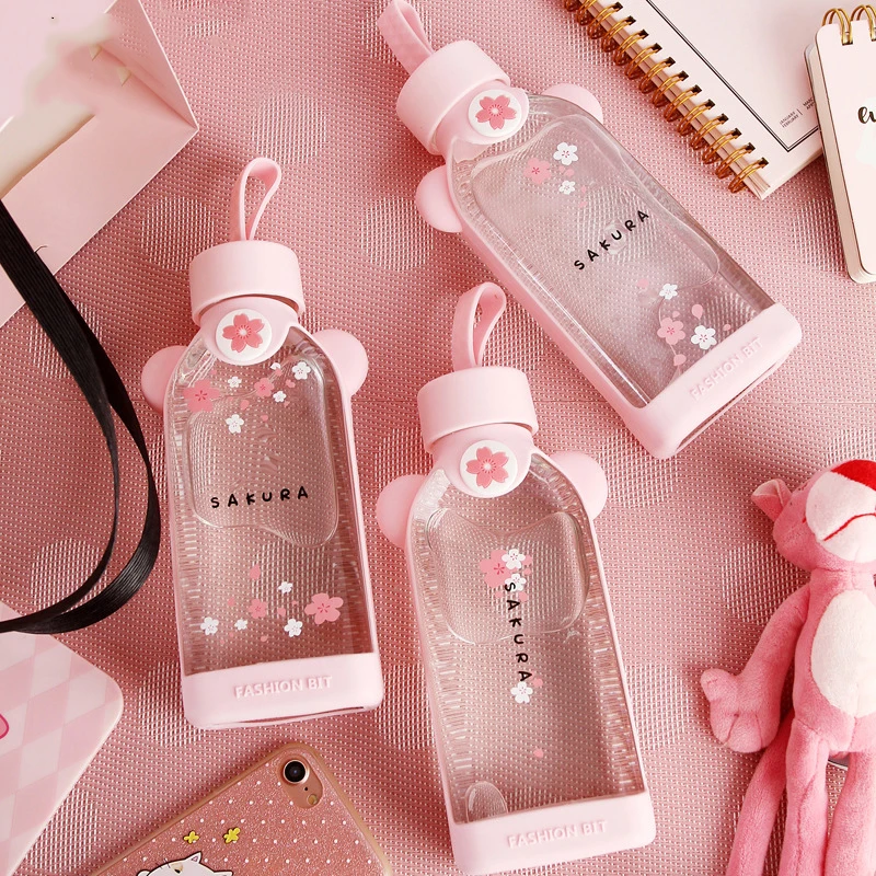 

2020 New 350Ml Glass Cup Square Transparent Glass Mug Cartoon Cute Small Fresh Rope Cup Gift Cup Moet Glass