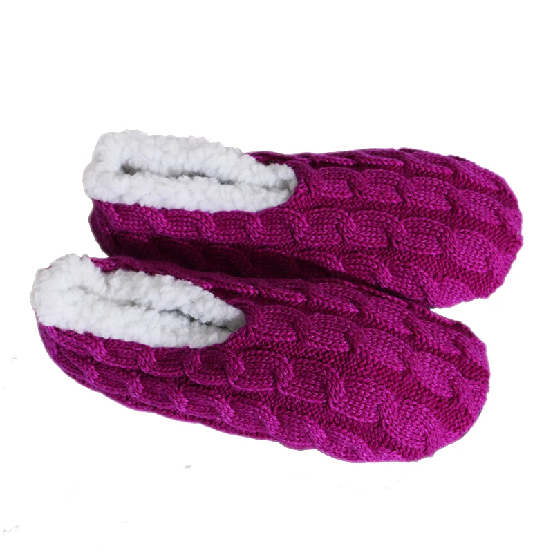 Зимние Детские хлопковые тапочки; домашняя обувь для мальчиков и девочек; сезон весна-зима; домашние плюшевые тапочки; Модная вязаная теплая домашняя детская обувь - Цвет: purple-winter