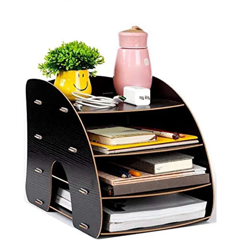 Fan-Shaped Wood 4 Slots File Sorter Organizer for Office Mail Letter Document Magazine Organizer