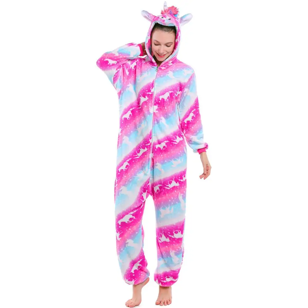 Аниме Onesie Женское ночное белье кигуруми Единорог для взрослых женские пижамы