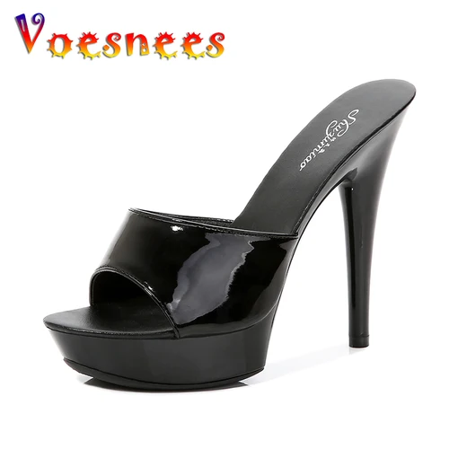 Voesnees 2021 여름 여성 슬리퍼, 파인 힐, 13cm 플랫폼 슬라이드, 샌들 플랫폼 바닥, 여성 파티용 섹시한 펌프스, 신제품 2