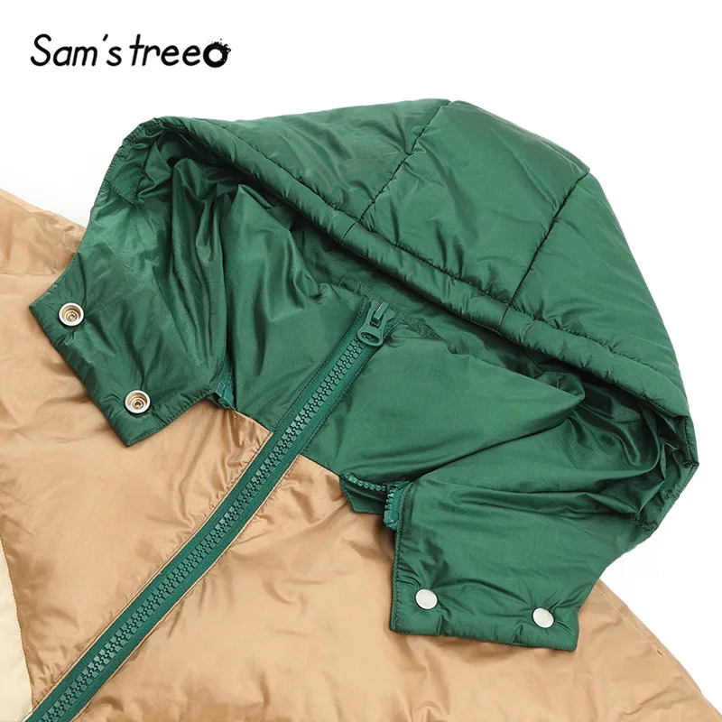 SAM'S TREE Green лоскутное теплое пуховое пальто с капюшоном для женщин Зима Новая модная повседневная Офисная Женская одежда оверсайз