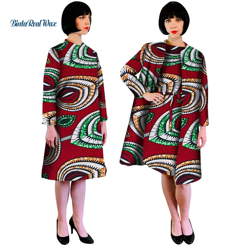 Automn Африканский принт платье и костюм пальто для женщин Базен Riche 100% хлопок 2 шт наборы традиционная африканская женская одежда WY4908