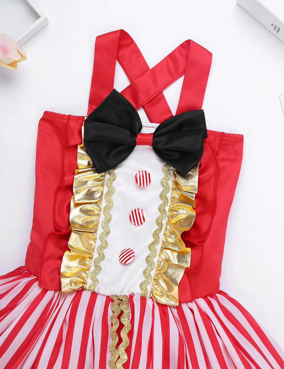 Детский наряд для девочек с изображением цирка; костюм для ролевых игр на Хеллоуин; Сетчатое платье-пачка с бантом и перекрещивающимися крест-накрест сзади; танцевальное платье для костюмированной вечеринки в стиле аниме
