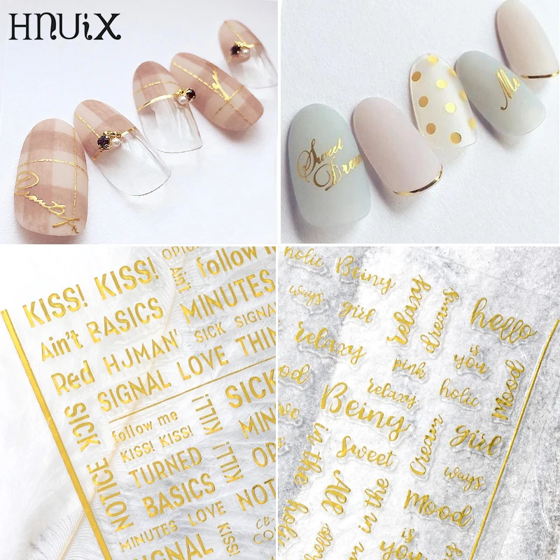 HNUIX 1 лист 3D буквы серебристые слайдеры наклейки для ногтевого дизайна