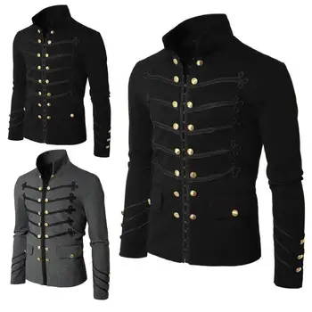 

Casual Men Autumn Solid Color Stand Collar Double-breasted Embroidery Zip Coat Thickened mens Coats and Jacket Overcoat