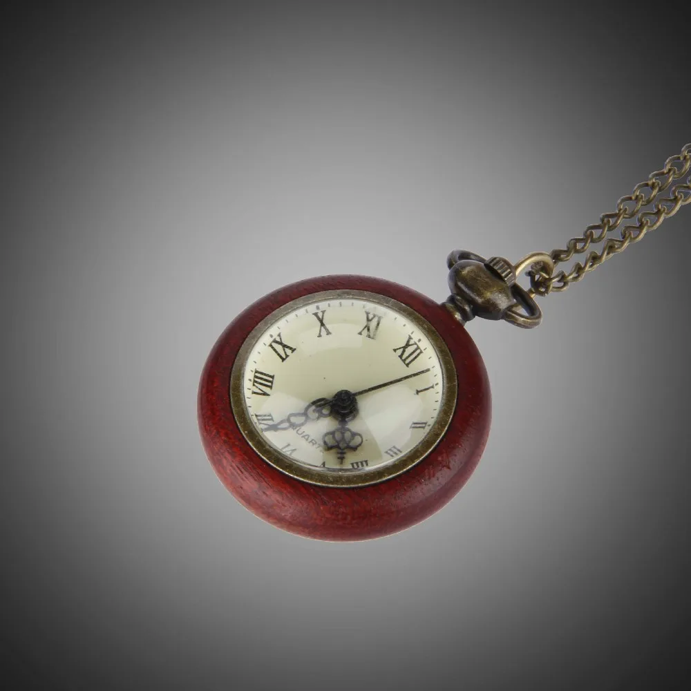 Кварцевые карманные часы, винтажный Красный Деревянный чехол, механические карманные часы с цепочкой, автоматические часы