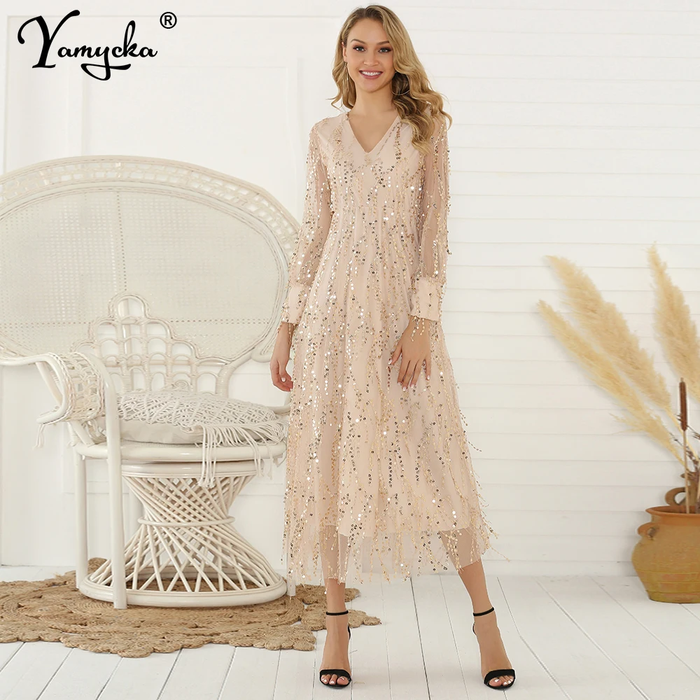 

Sexy maxi sequin summer dress women elegant vintage club outfits party dresses bodycon Long sleeve woman dress clothes vestidos