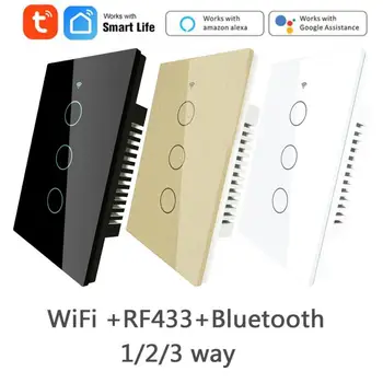 

RF433+WIFI+Bluetooth Tuya Smart WIFI Wall Light Switch Touch Home Automation 1/2/3Gang Google Alexa Smart Life/Tuya 100-250V