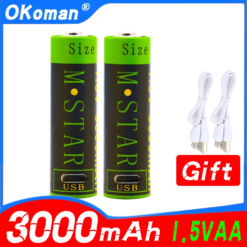 Литий-ионный аккумулятор высокой емкости 1 5 в USB AA 3000 мАч 100% литий-полимерный