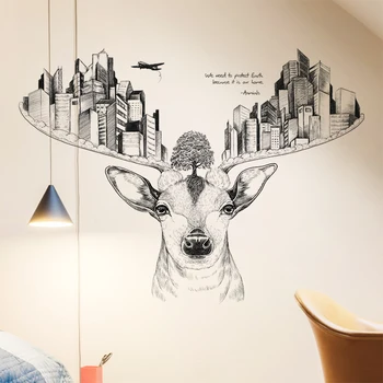 

Creative Elk Deer Wall Stickers Living Room Decoration Large Backsplash Cover Vinyl Removable Posters Christmas Art Mural Decals
