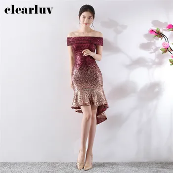 

Sequins Prom Dresses Sexy Boat Neck Short Vestidos De Gala DX328-12020 Plus Size Elegant Party Gown High Low Gradient Prom Gowns