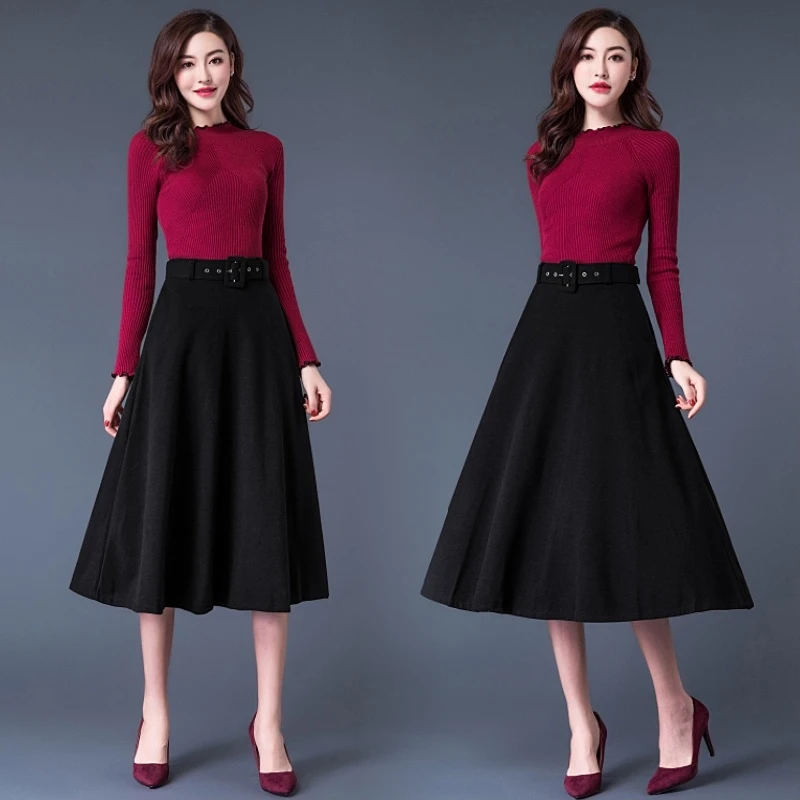 HAYBLST брендовая юбка женская осень зима элегантный корейский Kawaii плюс размер 3XL модная однотонная Высокая талия длинная винтажная одежда