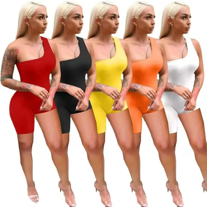 

Women Sexy Solid Rompers Sleeveless One-shoulder Jumpsuit Bodycon Playsuit Slim long Short Pants Party Club Clothing