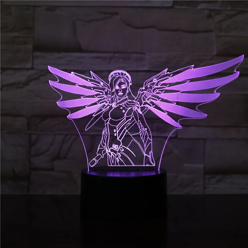 Mercy 3d светодиодный Ночной светильник, игра Overwatch, герой Горилла Уинстон, фигурка, ночной Светильник для детей, спальни, детского кабинета, украшение, OW, 3D лампа - Испускаемый цвет: Mercy