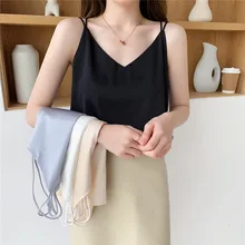 

2021 New Women's Blouses Summer Chiffon V Neck Plus Size Satin Office Black Women Tunic Elegant Shirts Silk Sling Vest Woman Top