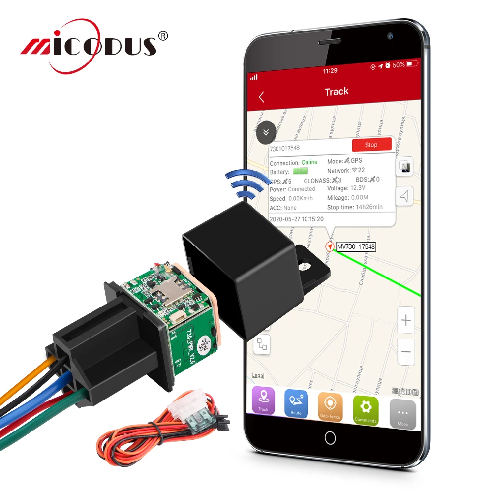 MiCODUS-rastreador GPS MV730 9-90V para coche, rastreador Mini GPS de detección ACC de combustible para pista en tiempo real, alerta de vibración, aplicación gratuita