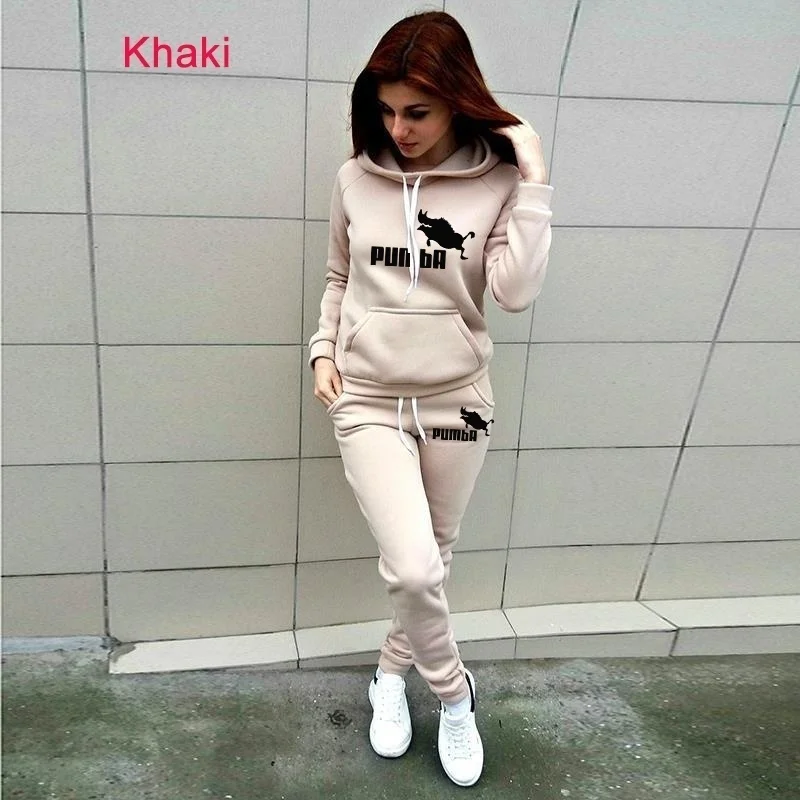 Spring Winter 2 Piece Set Jogging Women Hoodies Pants Printed Sportswear Suits Thicken Warm Ladies Girls Hoodie Sets Tracksuits