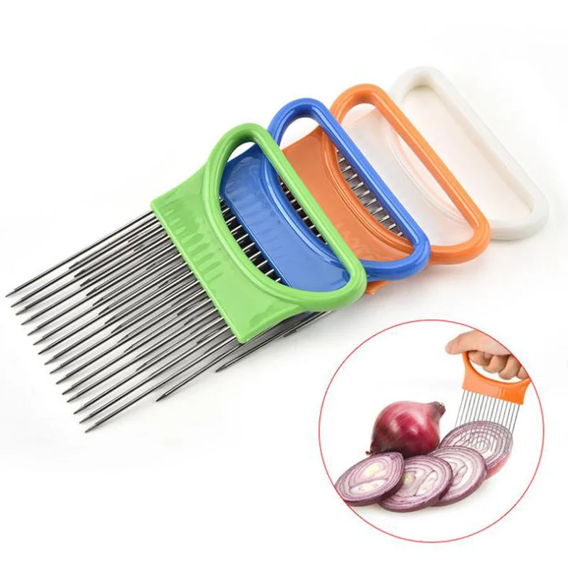 

Easy Cut Onion Holder Fork Stainless Steel Plastic Vegetable Slicer Tomato Cutter Metal Meat Needle Gadgets Meat Frok