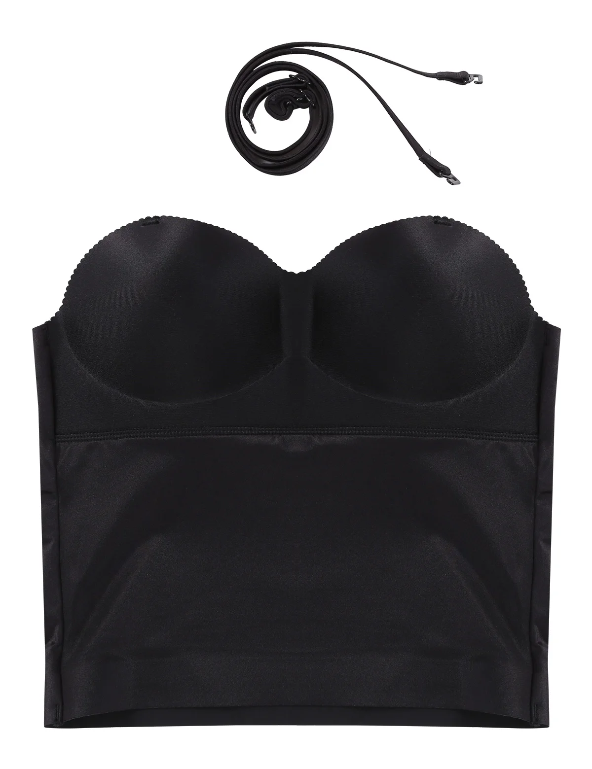 Women Smooth Strapless Padded Push Up Tummy Control Longline Bra Bustier Top with Detachable Adjustable Spaghetti Shoulder Strap