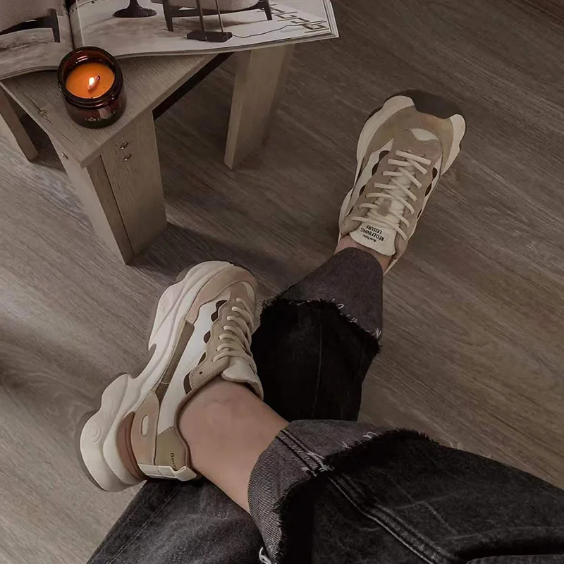 Women Sneakers Platform Suede Leather Patchwork
