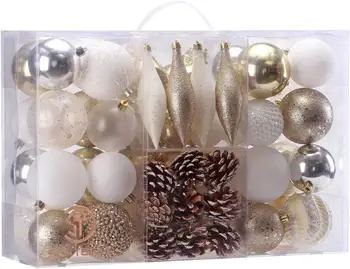 

73 Pieces of Assorted Shatterproof Christmas Ball Ornaments Set Seasonal Decorative Hanging Ornament Set