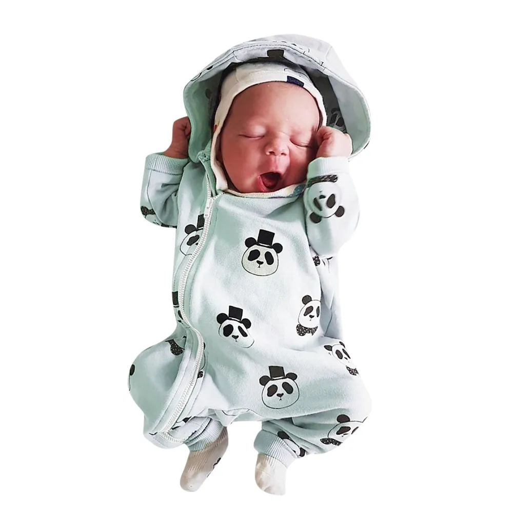 Одежда для новорожденных толстовки с капюшоном и комбинезон для малышей с мультипликационным принтом «панда», одежда с замком-молнией infantil одежда костюм, одежда для детей Детский комплект