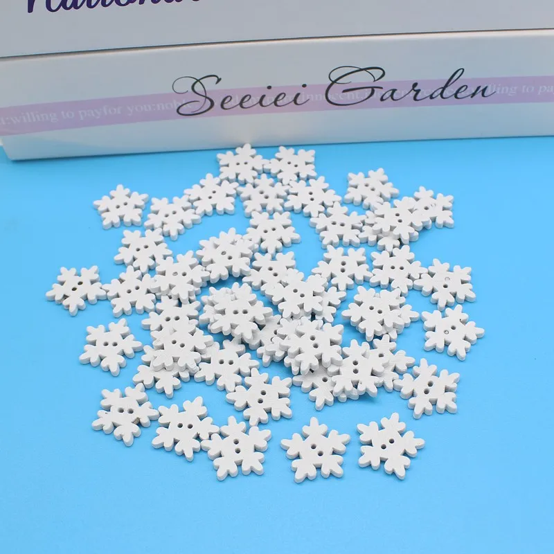 New Arrival 100Pcs/lot 18mm White Christmas Snowflake Wooden Buttons Fit  Sewing and Scrapbook For Diy Christmas Decoration