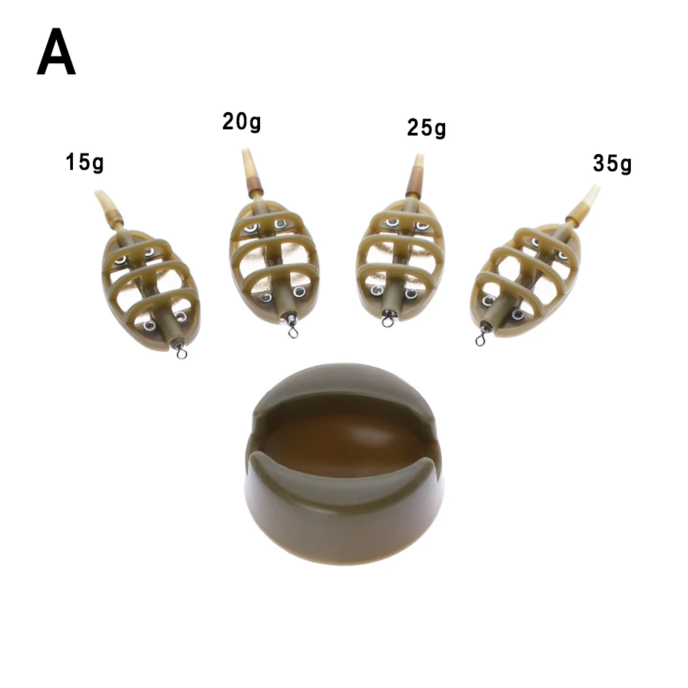 1 комплект прочный стальной пластик 4 различных размеров кормушки+ 1 шт. форма встроенный метод Карп Открытый Кемпинг рыболовный Фидер плесень набор - Цвет: A