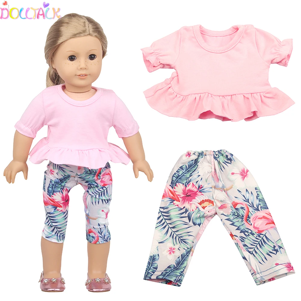 T-Shirt Rosa + Pantaloni Fenicotteri Set Per 18 "American Doll Leaf Suit Accessori Misura 43Cm New Born Reborn Girl Dolls Toy