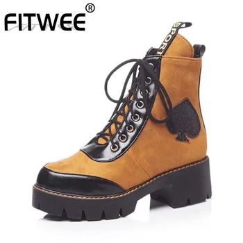

FITWEE 2020 New Ankle Boots For Women Lace Up Thick Bottom Leisure Shoes Autumn Winter Daily Warm Women Footwear Size 32-43