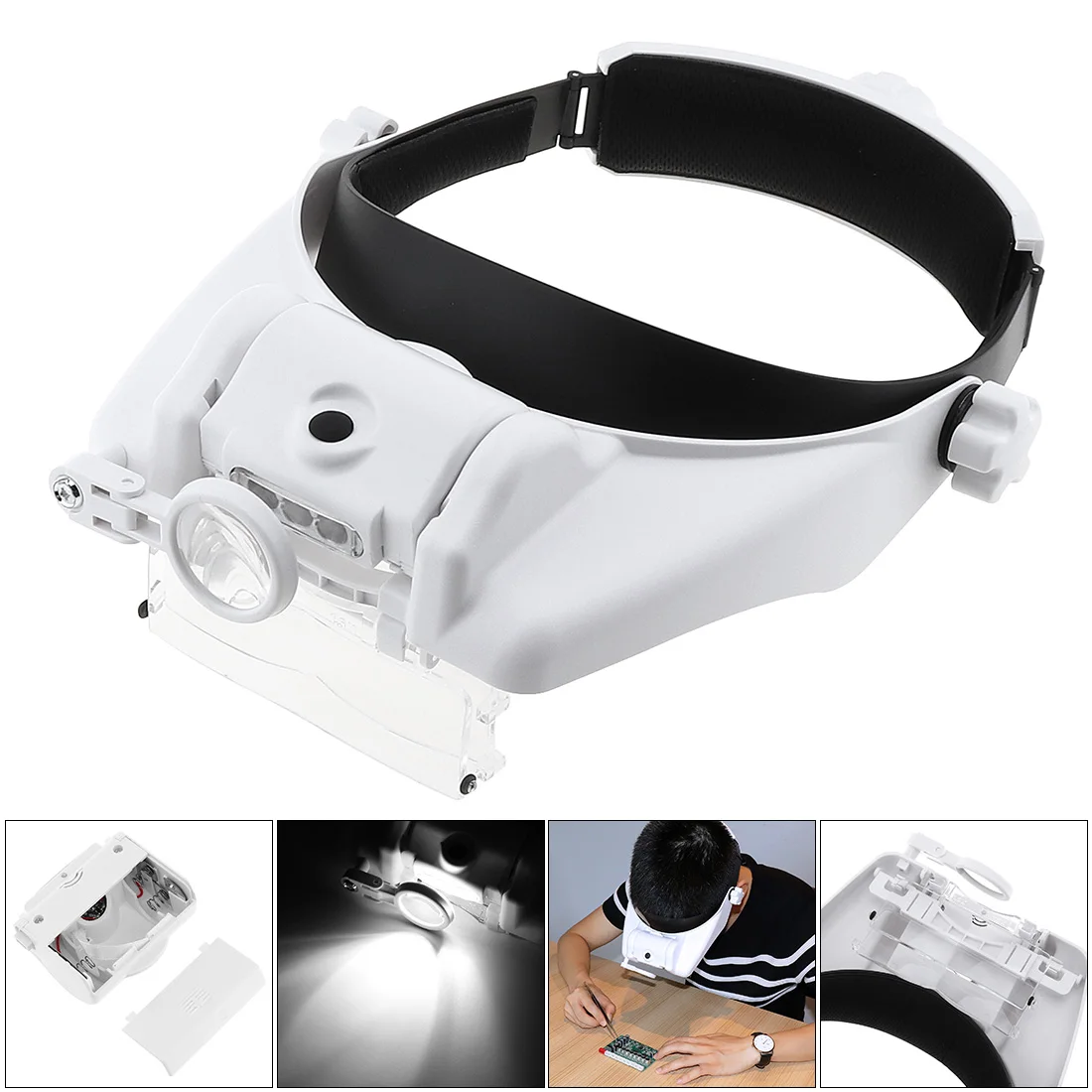 

11.5X Headband Eyeglass Magnifier 6 Amplification Ratio Adjustable Magnifying Glass with 3 LED Light for Drawing Handicraft