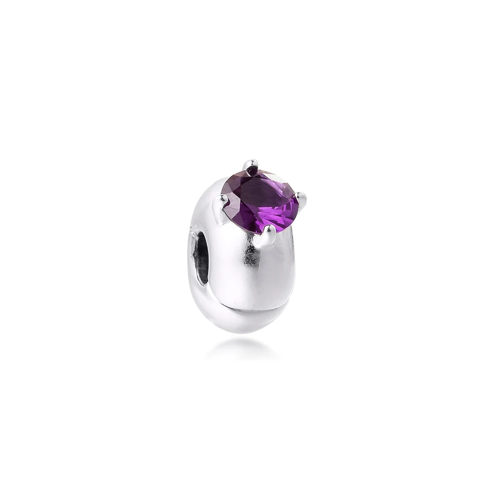 Fit Pandora Bracelets Purple Round Solitaire Clip Charm Silver 925 Original Beads for Jewelry Making Sterling Bead Kralen | Украшения и