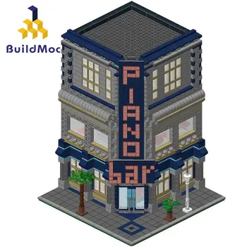 

MOC City Street View Cafe Corner Hotel playmobil Lepinblocks 10182 11036 Piano Bar Kits Toys Brick Blocks Gifts 15002