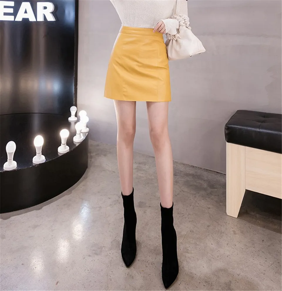 Leather Skirt Mini Pencil Black Women High Waist Skirts Clothing Winter Fall Harajuku Shortvintage Fashion Pu Streetwear